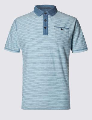 Pure Cotton Tailored Fit Striped Polo Shirt